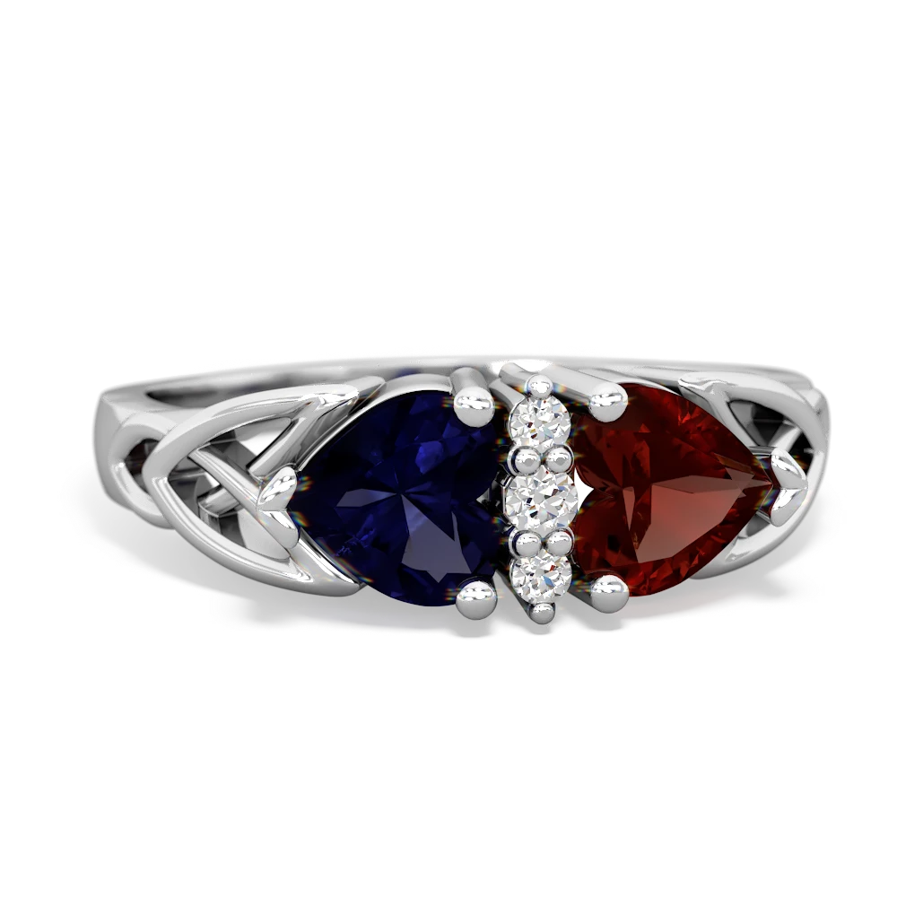 Sapphire Celtic Knot Double Heart 14K White Gold ring R5040