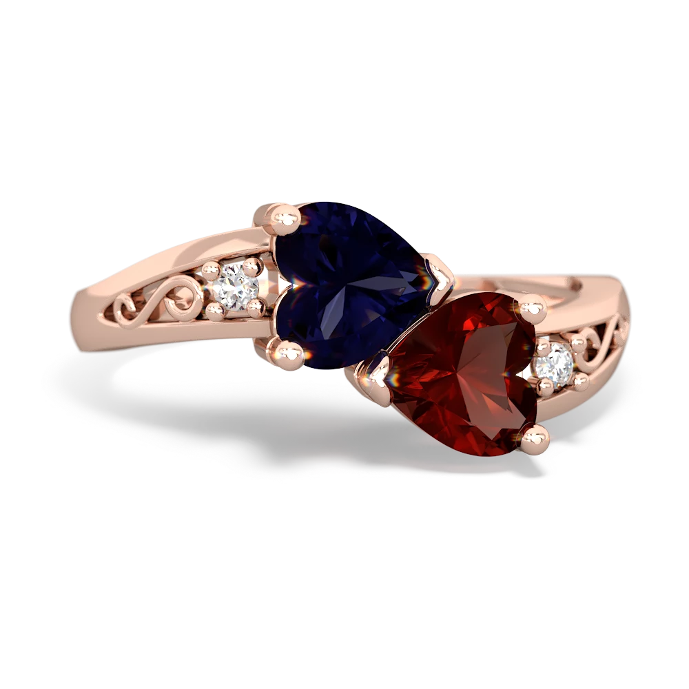 Sapphire Snuggling Hearts 14K Rose Gold ring R2178