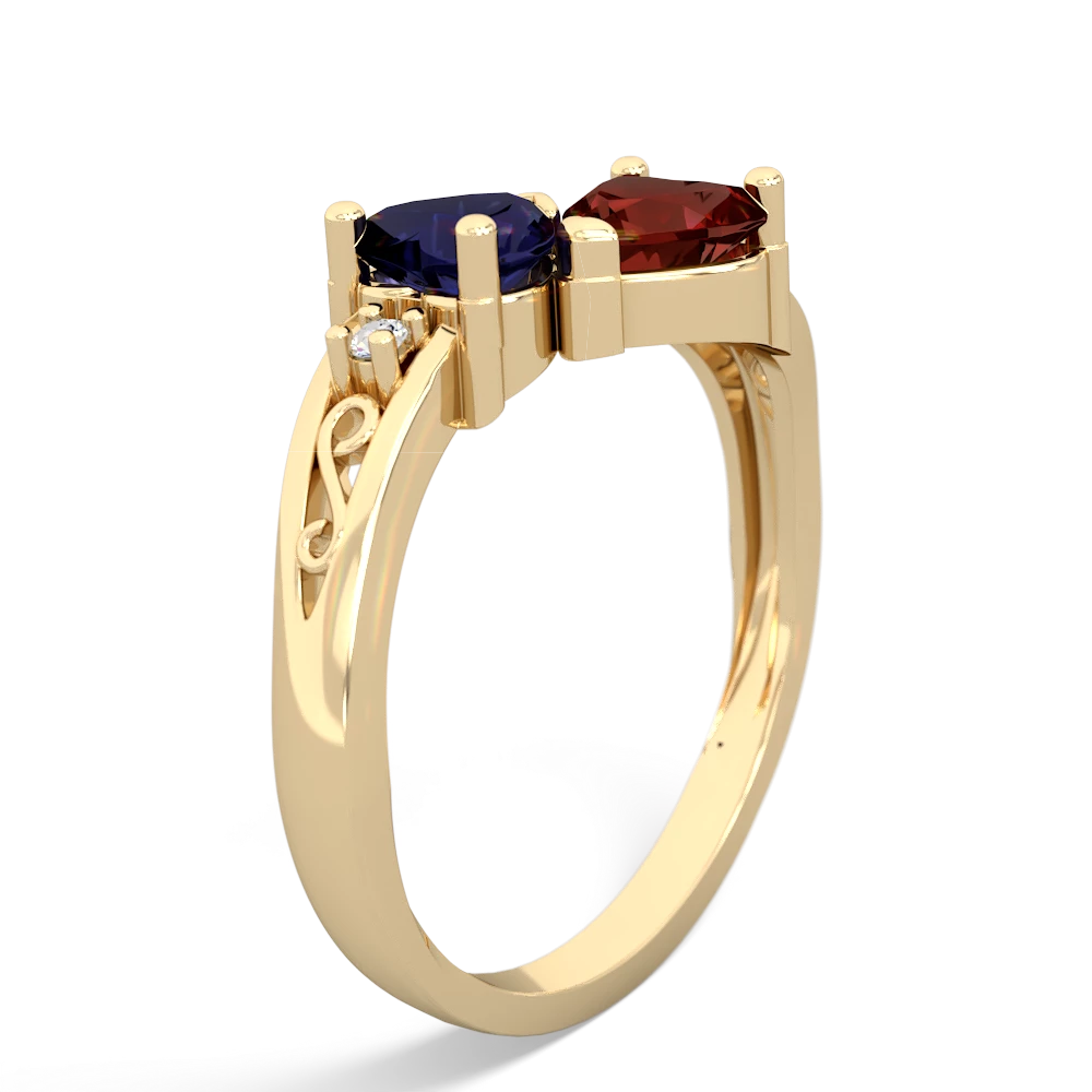 Sapphire Snuggling Hearts 14K Yellow Gold ring R2178