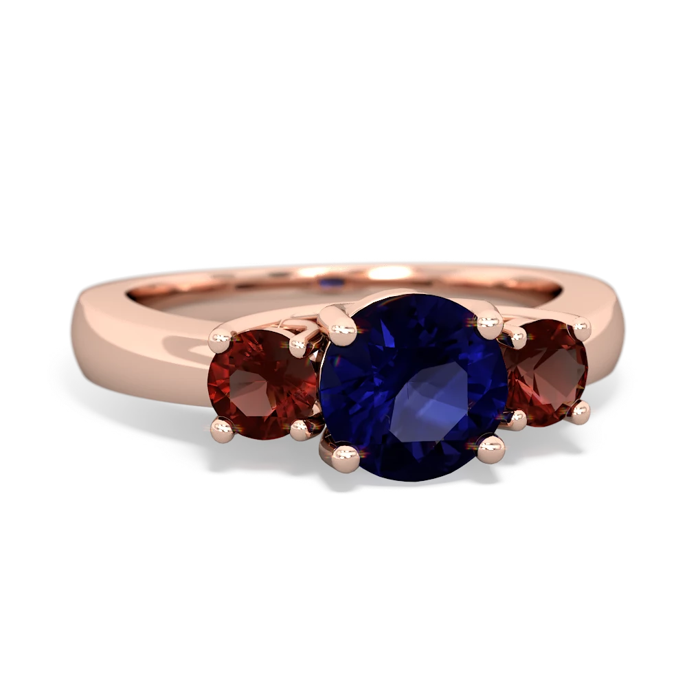 Sapphire Three Stone Round Trellis 14K Rose Gold ring R4018