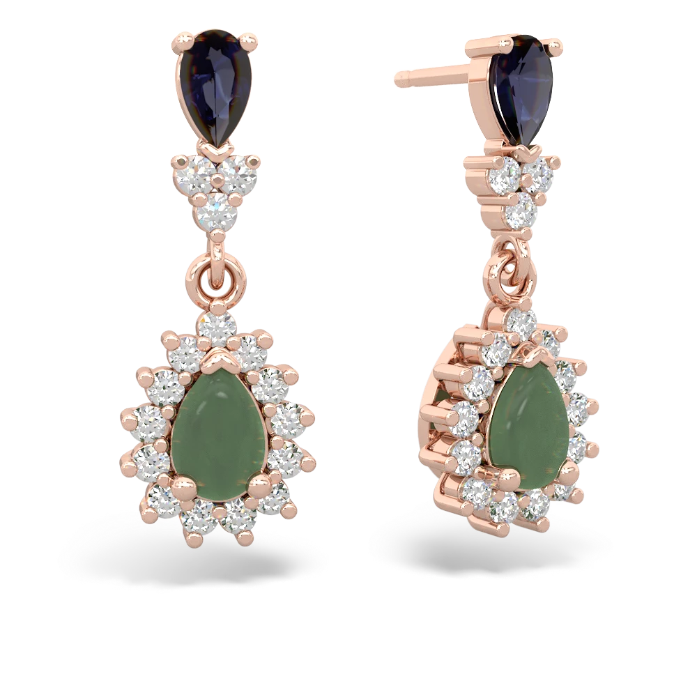 Sapphire Halo Pear Dangle 14K Rose Gold earrings E1882