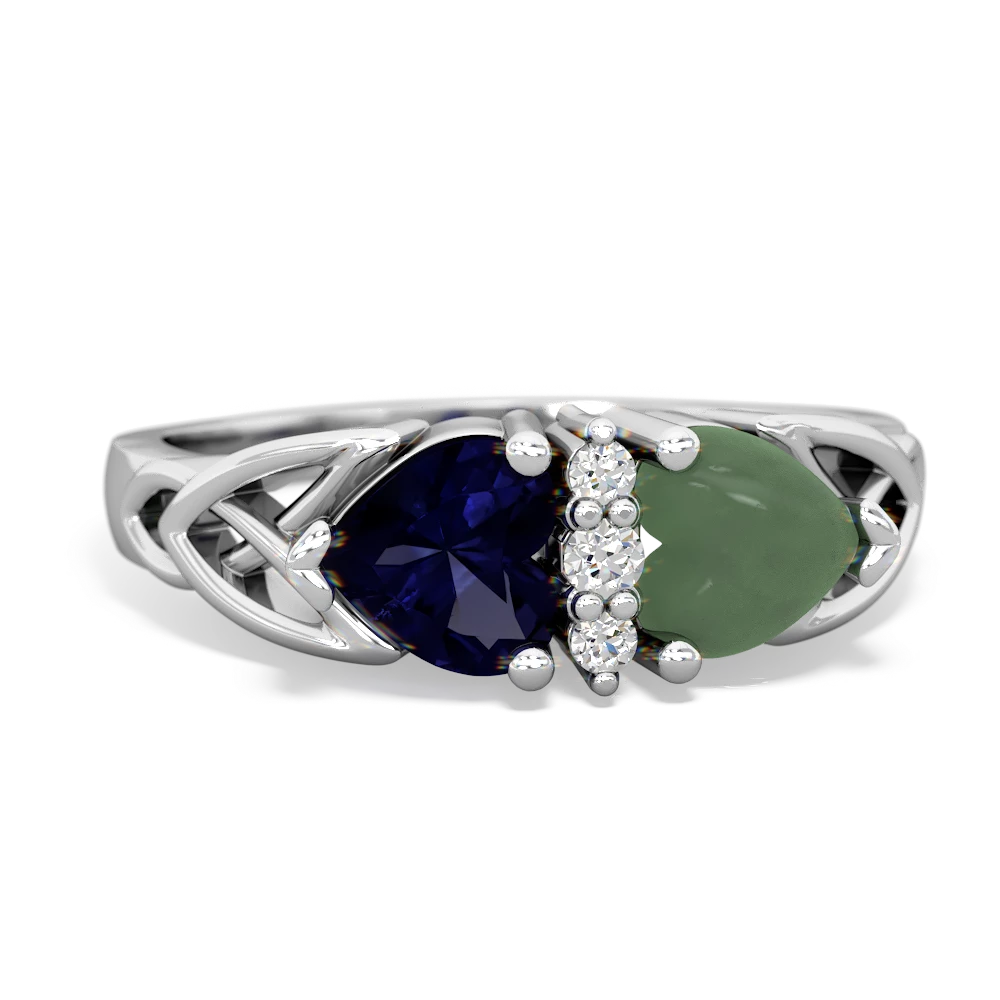 Sapphire Celtic Knot Double Heart 14K White Gold ring R5040