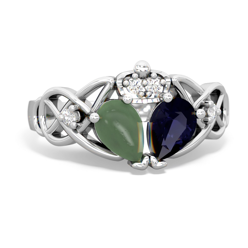 Sapphire 'One Heart' Celtic Knot Claddagh 14K White Gold ring R5322