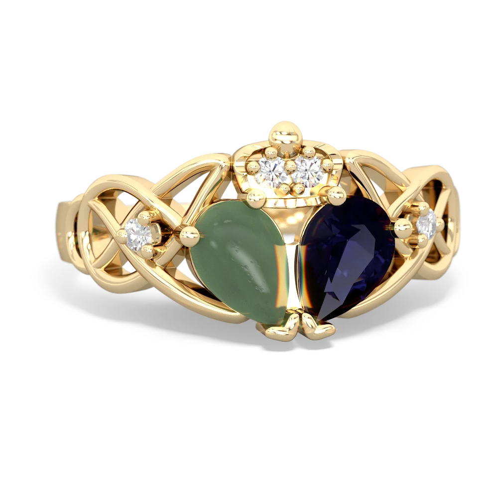 Sapphire 'One Heart' Celtic Knot Claddagh 14K Yellow Gold ring R5322