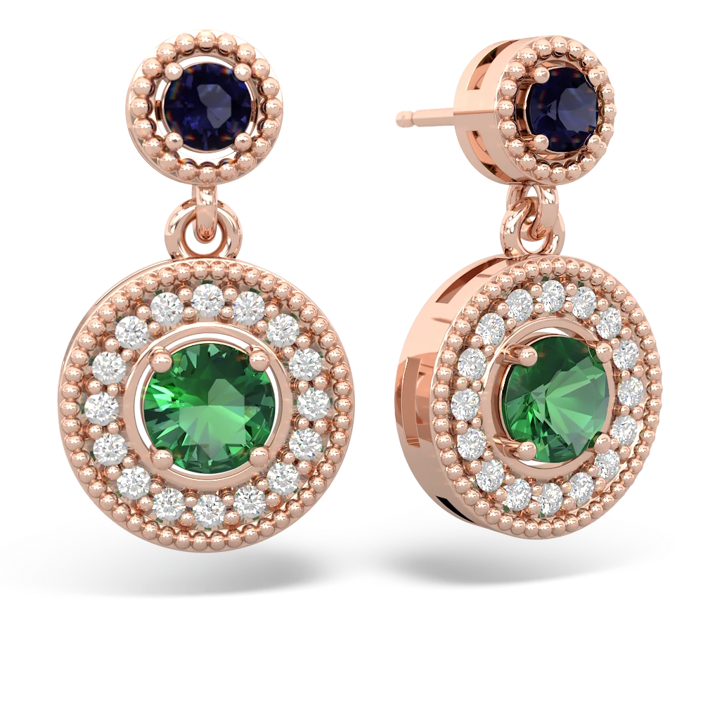 Sapphire Halo Dangle 14K Rose Gold earrings E5319