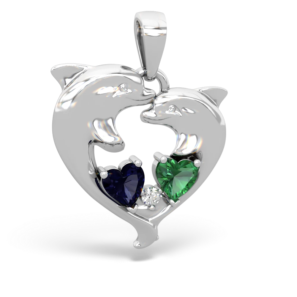 Sapphire Dolphin Heart 14K White Gold pendant P5820