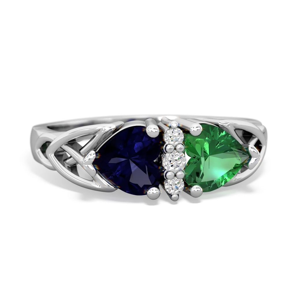 Sapphire Celtic Knot Double Heart 14K White Gold ring R5040