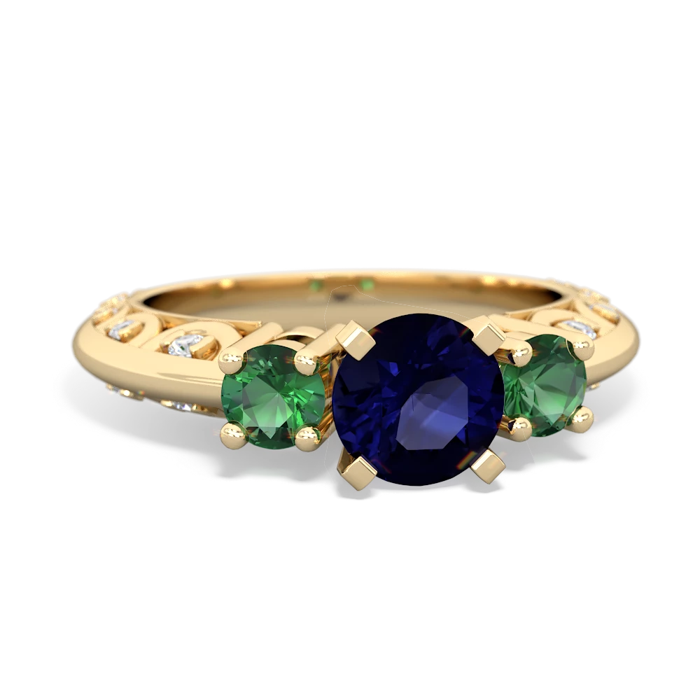 Sapphire Art Deco Eternal Embrace Engagement 14K Yellow Gold ring C2003