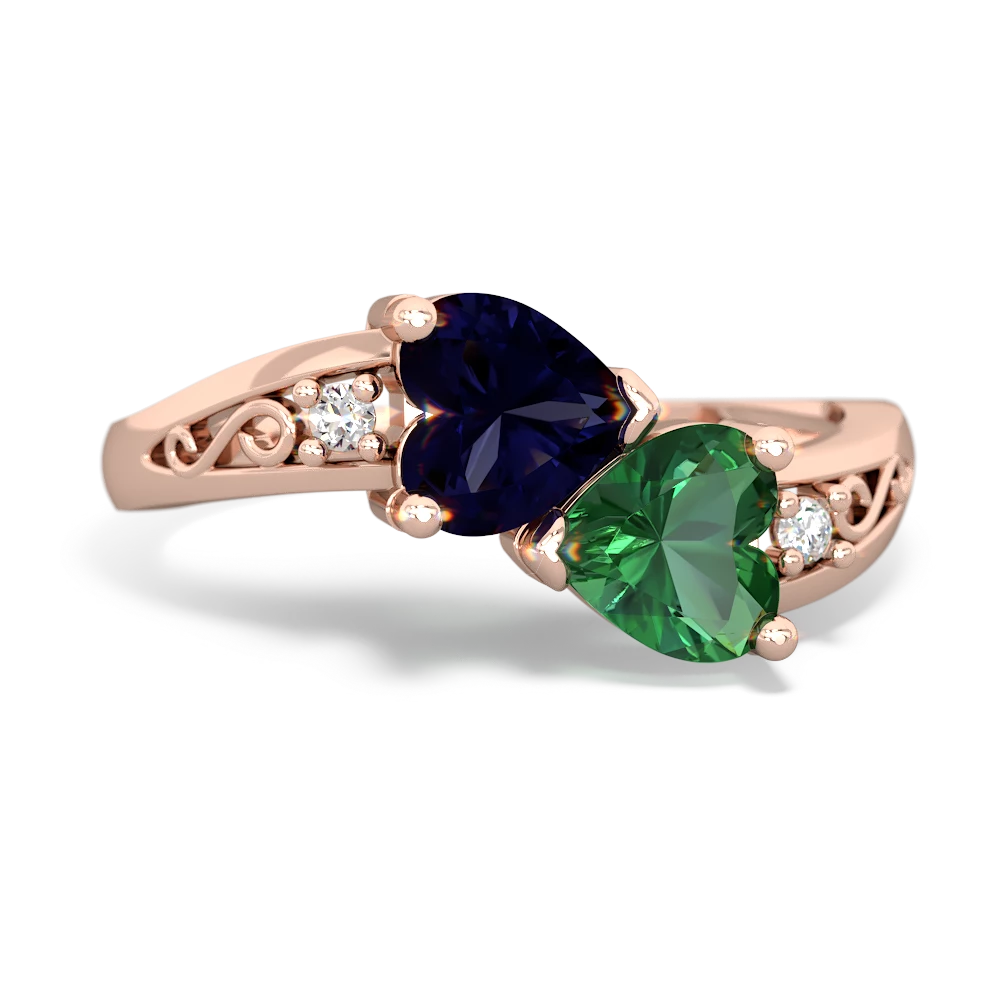 Sapphire Snuggling Hearts 14K Rose Gold ring R2178