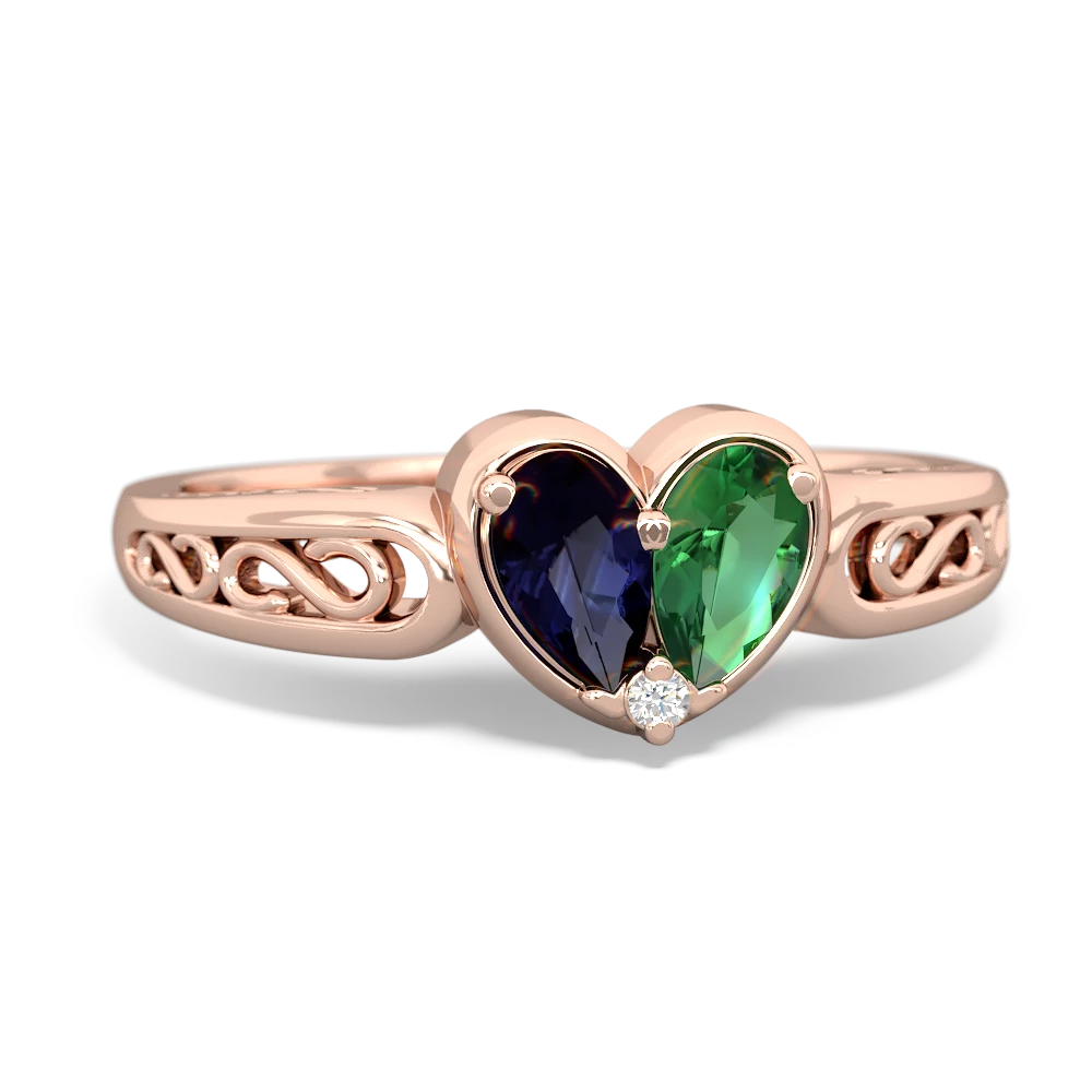 Sapphire Filligree 'One Heart' 14K Rose Gold ring R5070