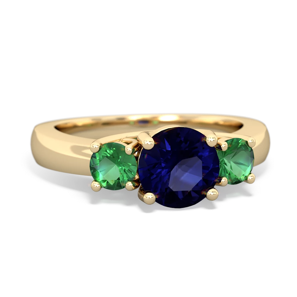 Sapphire Three Stone Round Trellis 14K Yellow Gold ring R4018