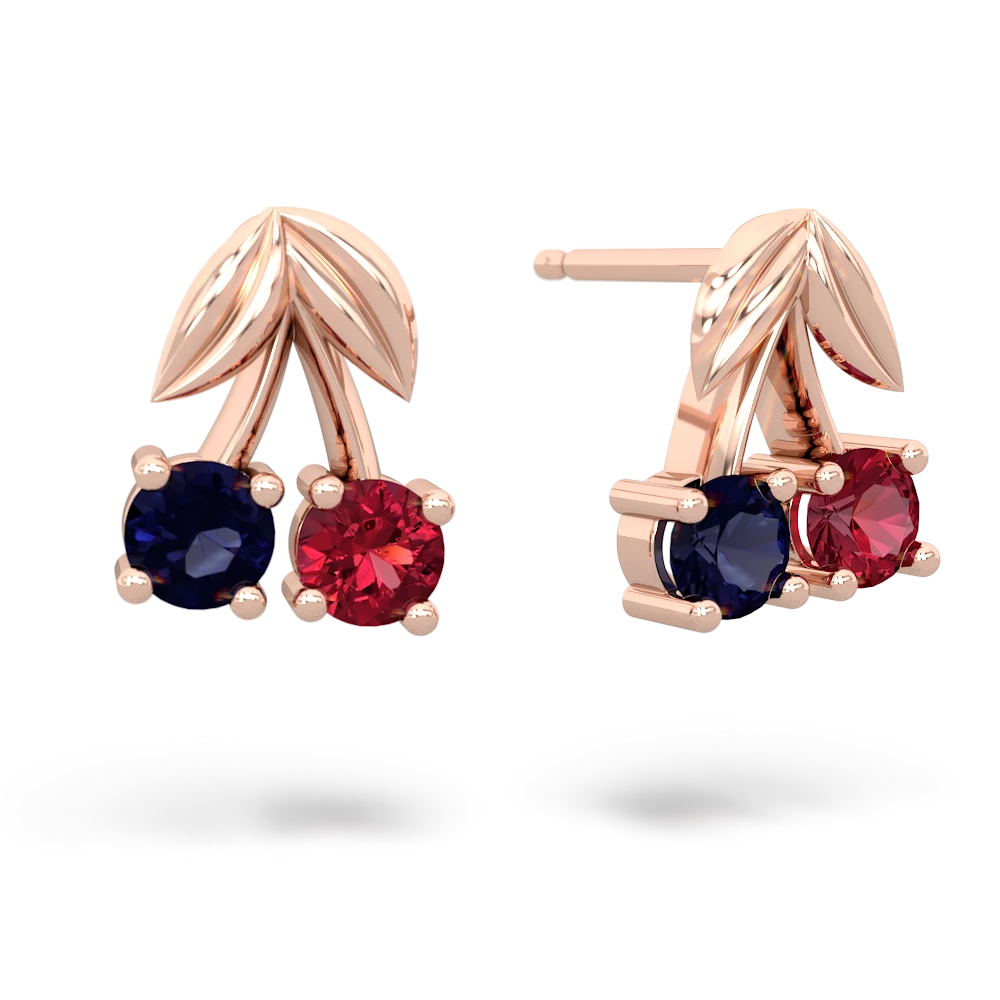 Sapphire Sweet Cherries 14K Rose Gold earrings E7001