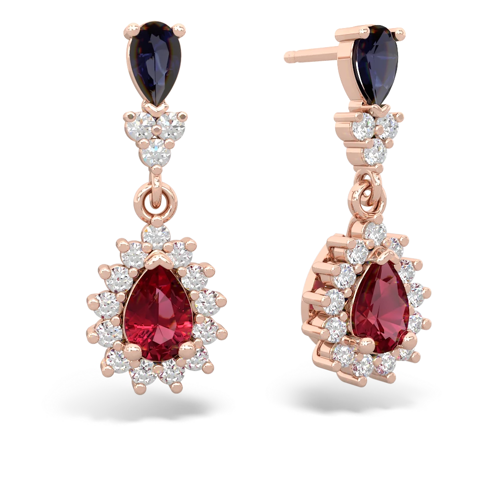 Sapphire Halo Pear Dangle 14K Rose Gold earrings E1882