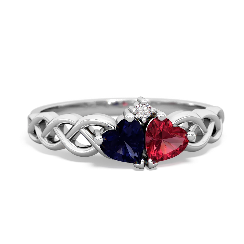 Sapphire Heart To Heart Braid 14K White Gold ring R5870