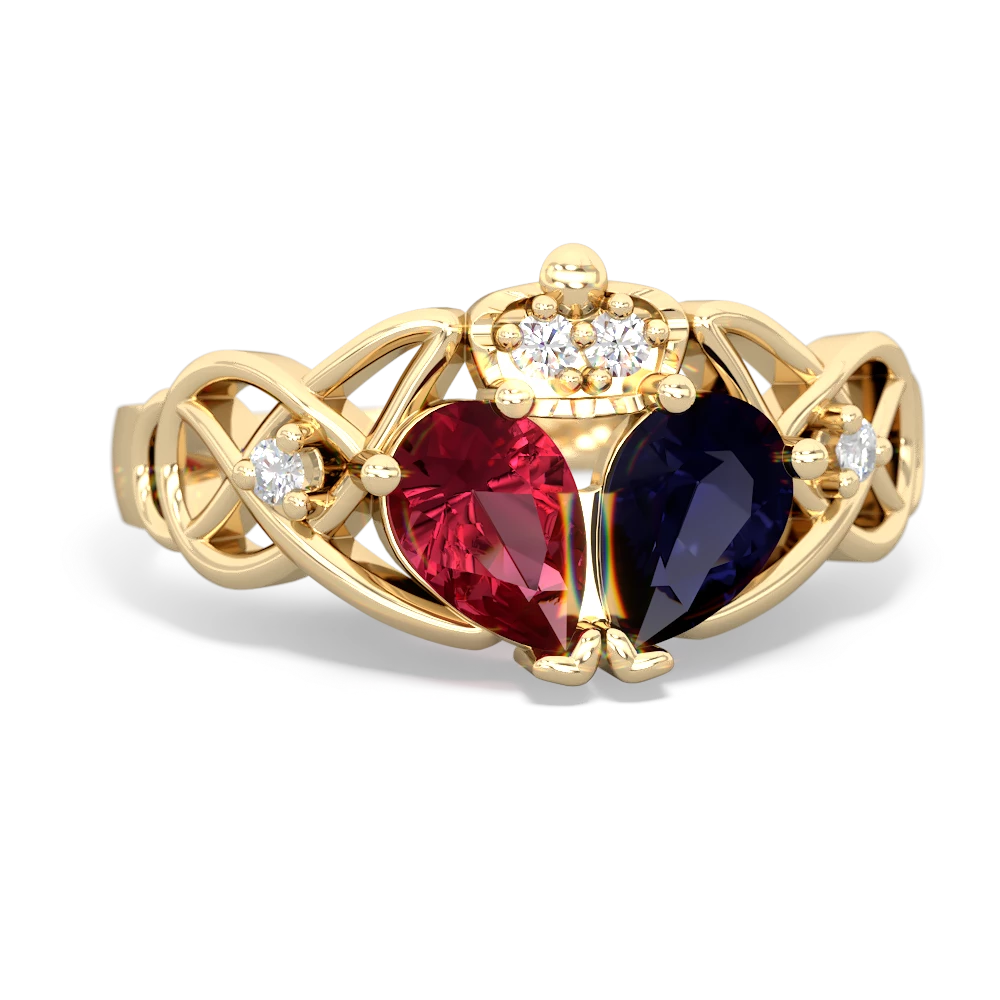 Sapphire 'One Heart' Celtic Knot Claddagh 14K Yellow Gold ring R5322