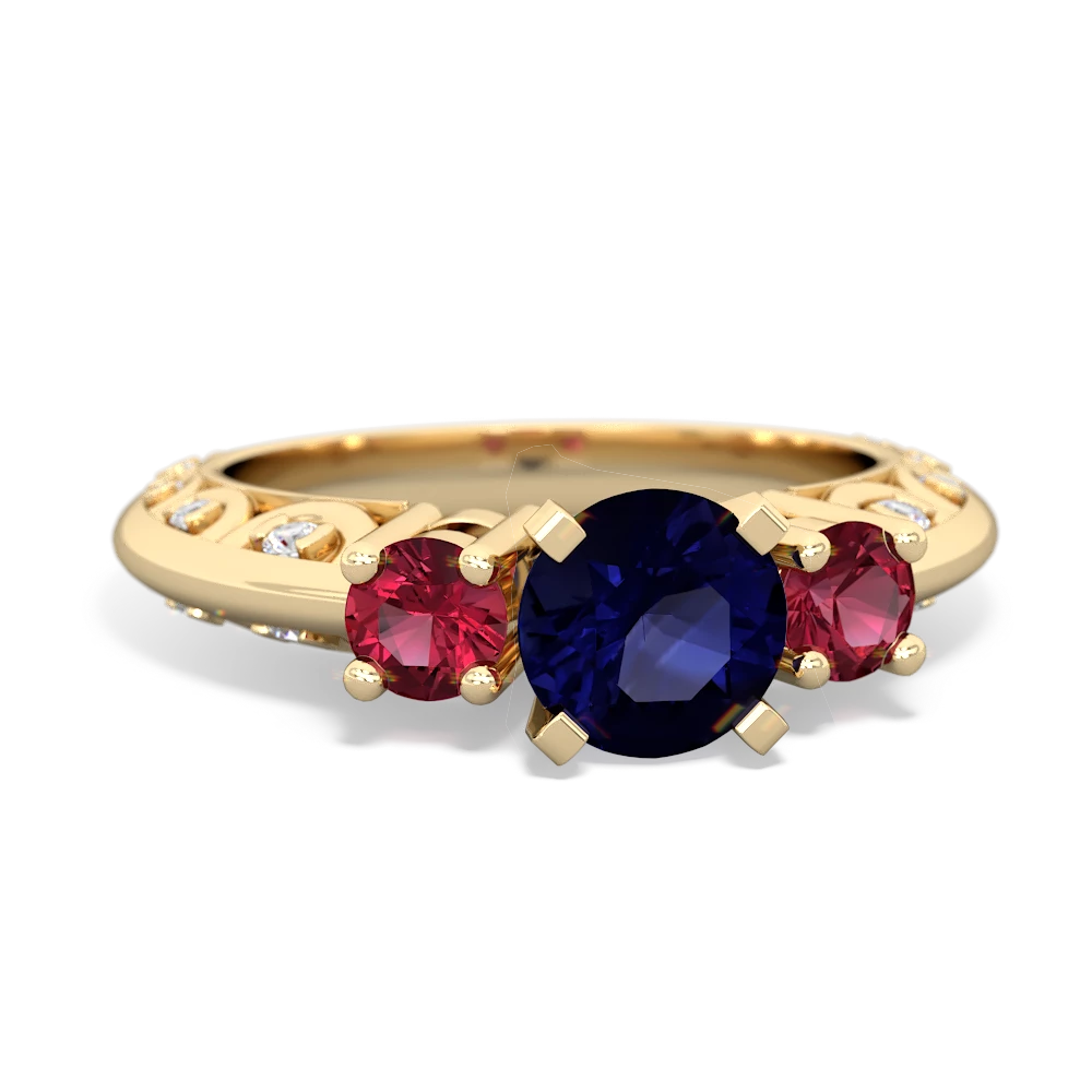 Sapphire Art Deco Eternal Embrace Engagement 14K Yellow Gold ring C2003