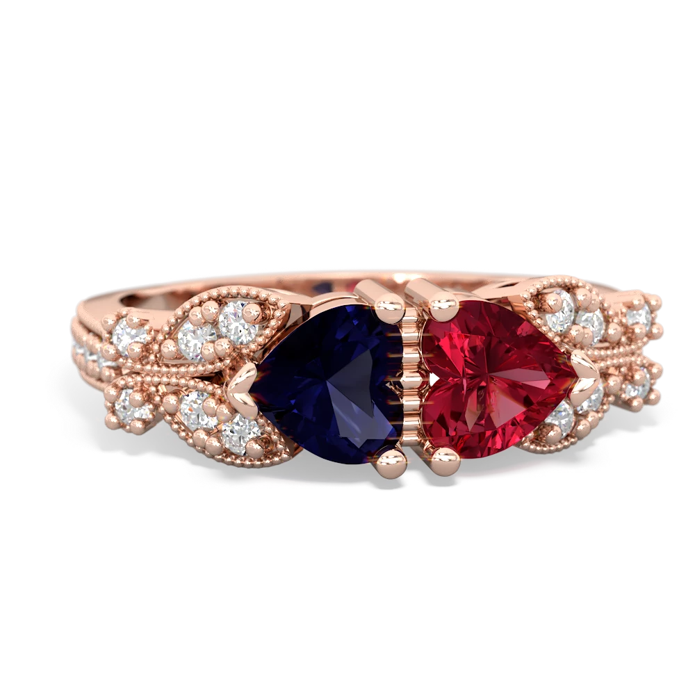 Sapphire Diamond Butterflies 14K Rose Gold ring R5601