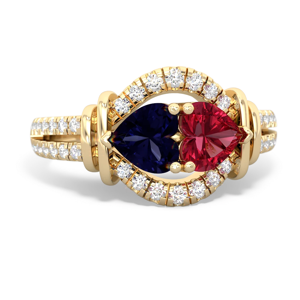 Sapphire Art-Deco Keepsake 14K Yellow Gold ring R5630