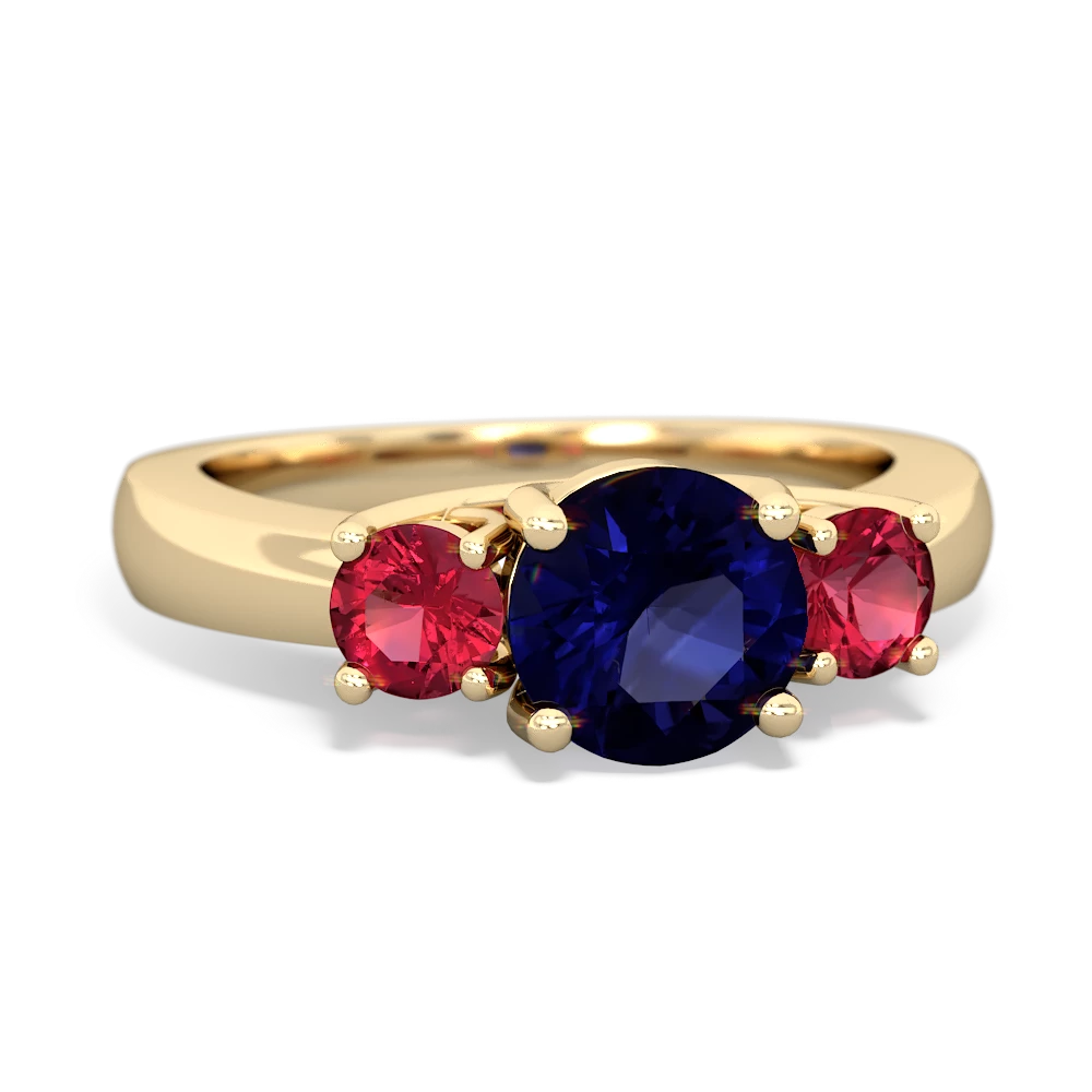 Sapphire Three Stone Round Trellis 14K Yellow Gold ring R4018