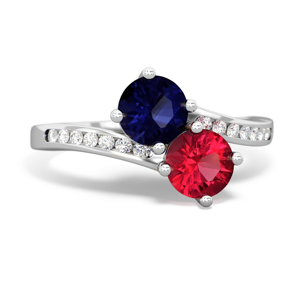 Sapphire Channel Set Two Stone 14K White Gold ring R5303