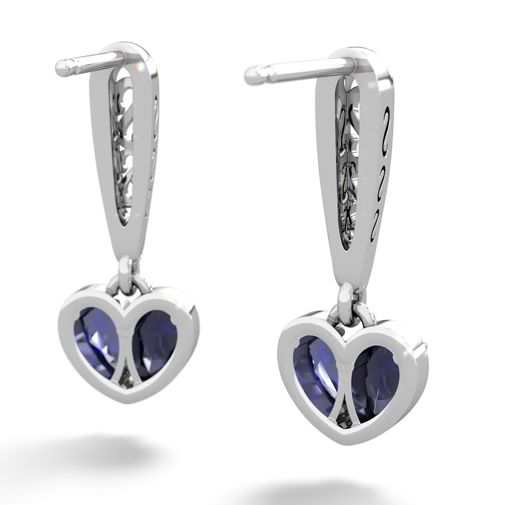 Sapphire Filligree Heart 14K White Gold earrings E5070