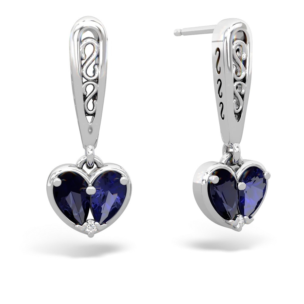 Sapphire Filligree Heart 14K White Gold earrings E5070