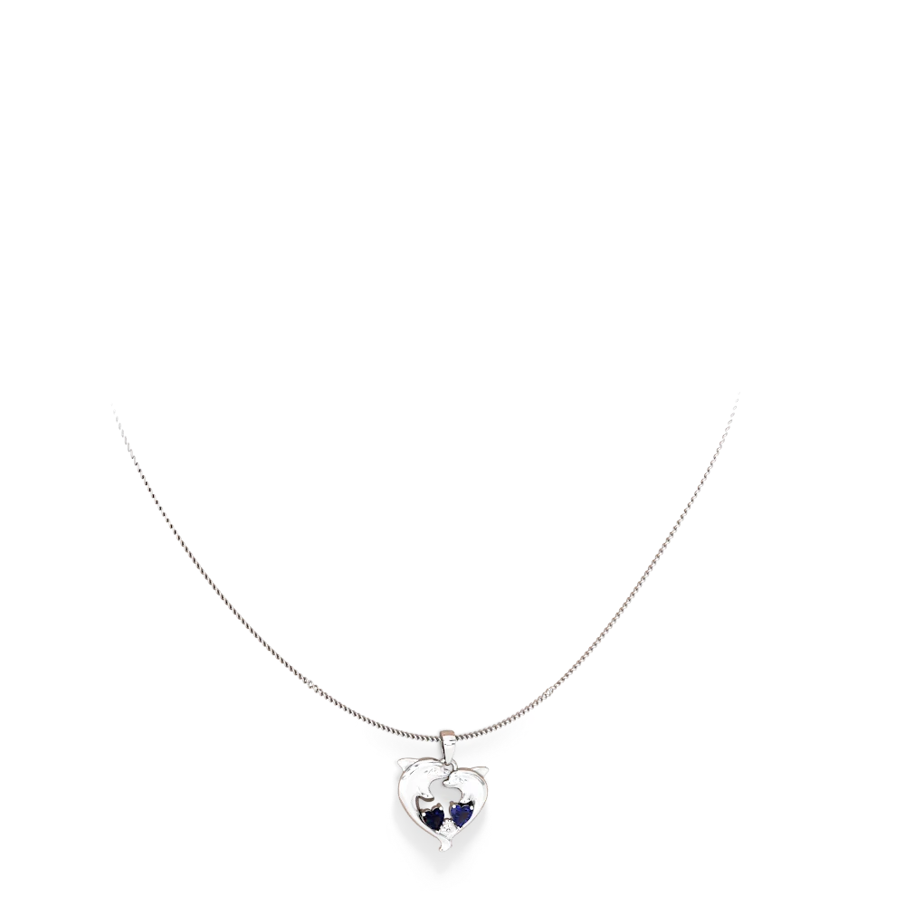 Sapphire Lab Sapphire Dolphin Heart Necklace 14K White Gold JewelsForMe
