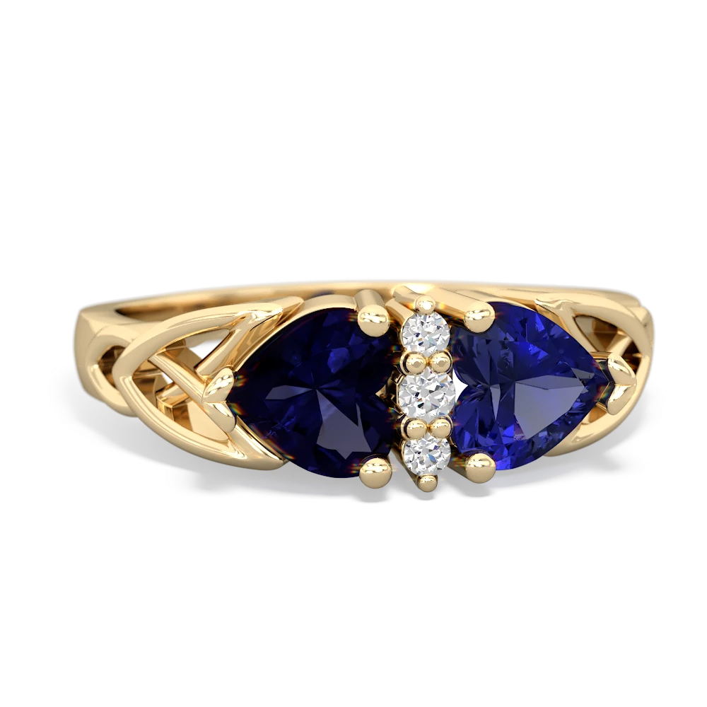 Sapphire Celtic Knot Double Heart 14K Yellow Gold ring R5040