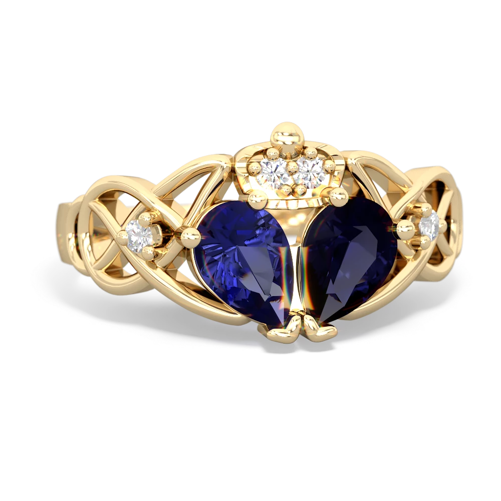 Sapphire 'One Heart' Celtic Knot Claddagh 14K Yellow Gold ring R5322