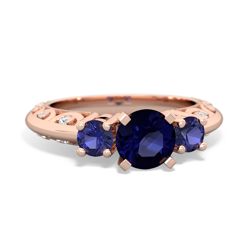 Sapphire Art Deco Eternal Embrace Engagement 14K Rose Gold ring C2003