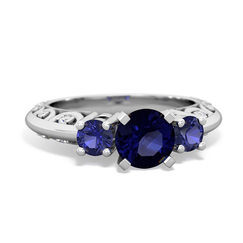 Sapphire Art Deco Eternal Embrace Engagement 14K White Gold ring C2003