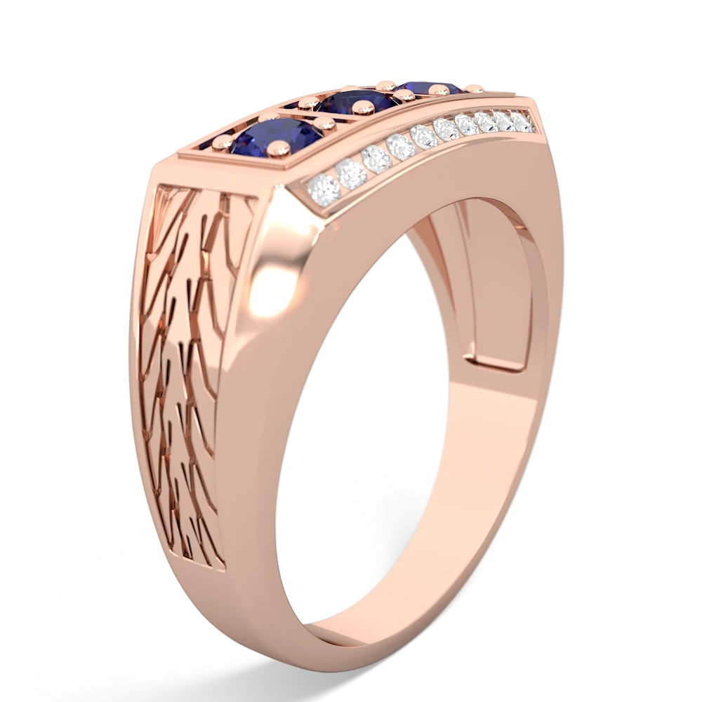 Sapphire Three Stone Tire Tread Men's 14K Rose Gold ring R0520