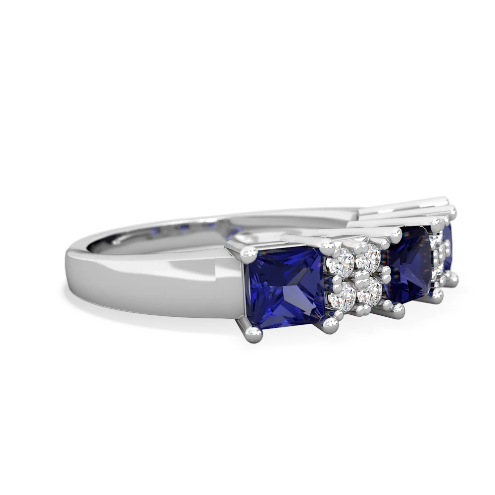 Sapphire Three Stone Diamond Cluster 14K White Gold ring R2592