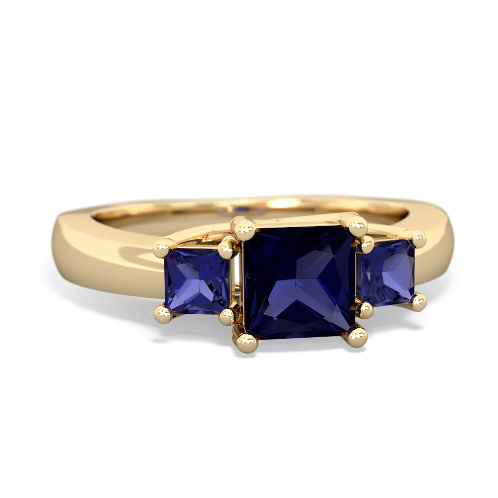 Sapphire Three Stone Trellis 14K Yellow Gold ring R4015