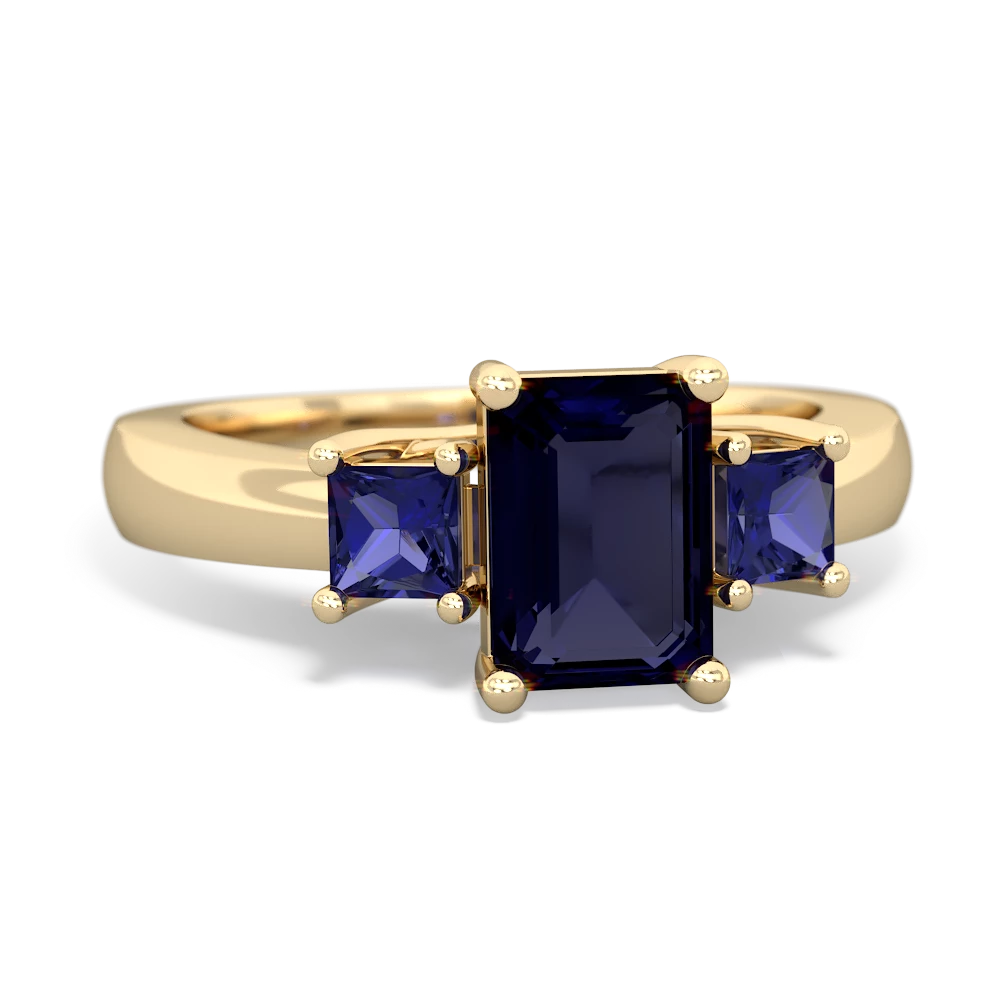 Sapphire Three Stone Emerald-Cut Trellis 14K Yellow Gold ring R4021