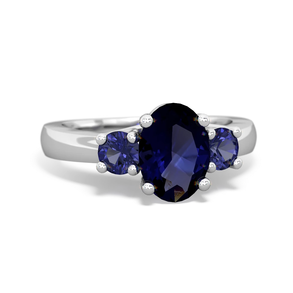 Sapphire Three Stone Oval Trellis 14K White Gold ring R4024