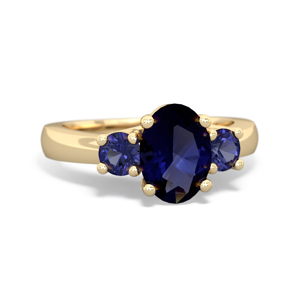 Sapphire Three Stone Oval Trellis 14K Yellow Gold ring R4024