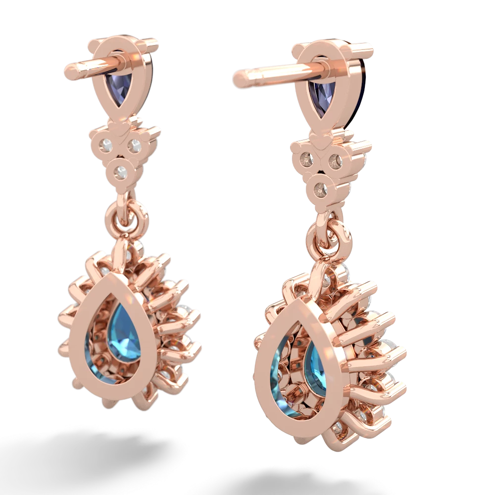 Sapphire Halo Pear Dangle 14K Rose Gold earrings E1882