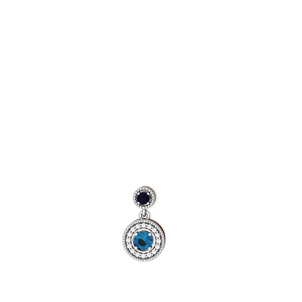 Sapphire Halo Dangle 14K White Gold earrings E5319