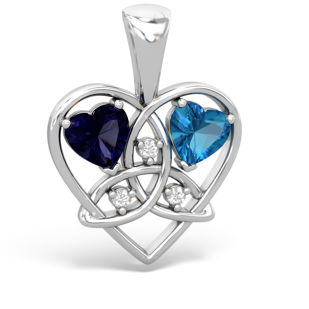 Sapphire Celtic Trinity Heart 14K White Gold pendant P5331