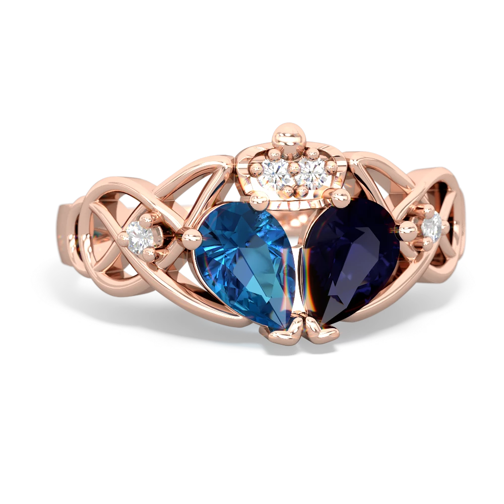 Sapphire 'One Heart' Celtic Knot Claddagh 14K Rose Gold ring R5322