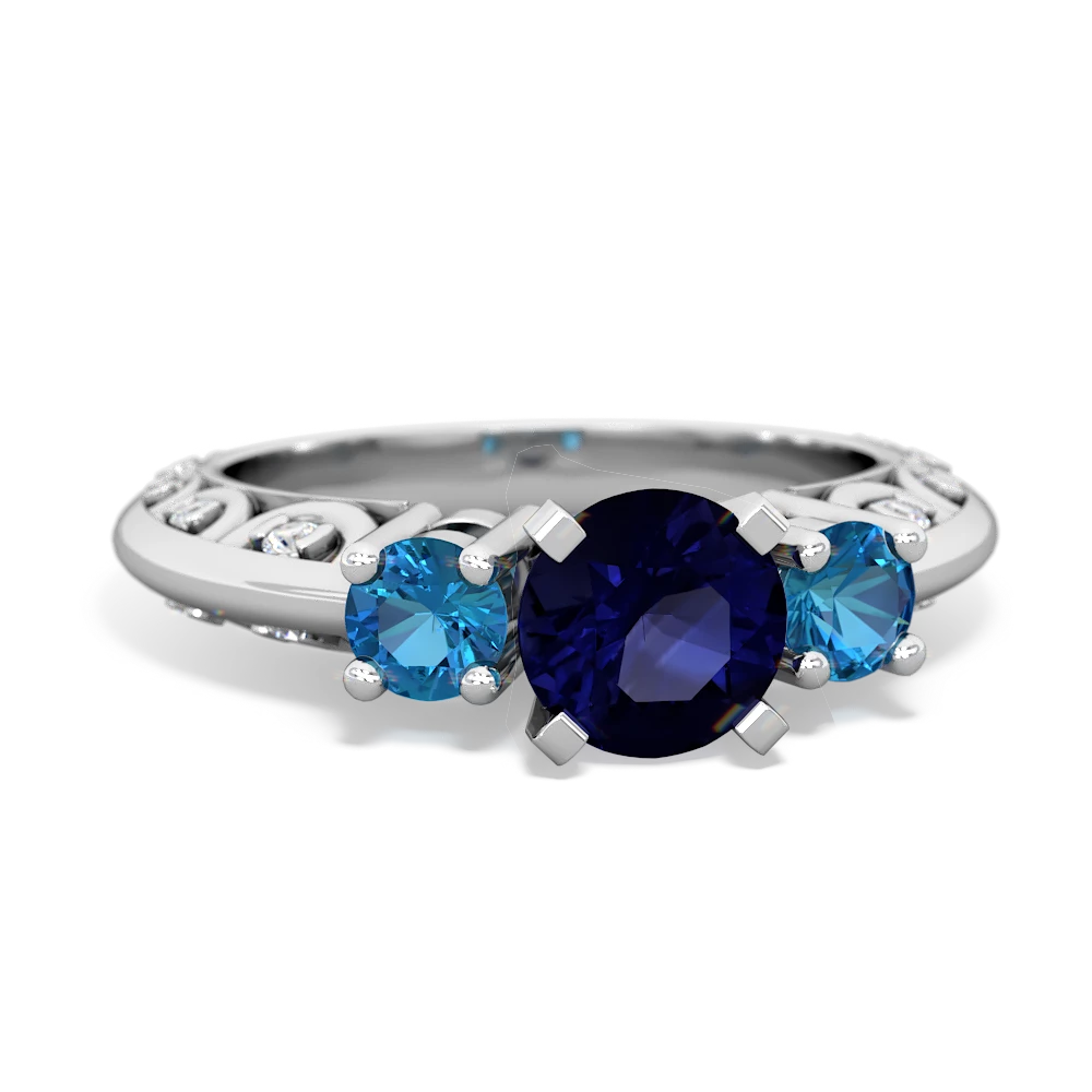 Sapphire Art Deco Eternal Embrace Engagement 14K White Gold ring C2003