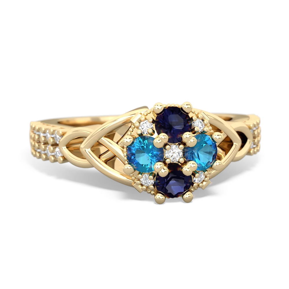 Sapphire Celtic Knot Cluster Engagement 14K Yellow Gold ring R26443RD