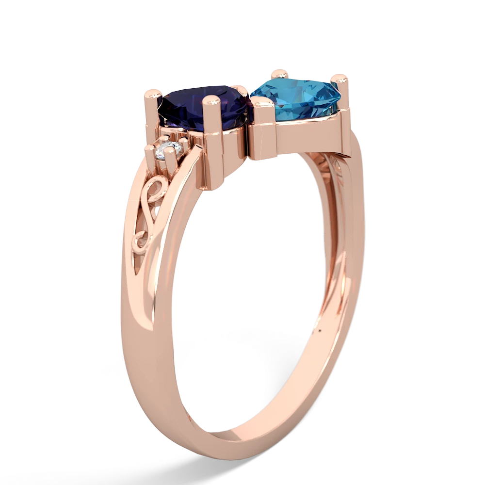 Sapphire Snuggling Hearts 14K Rose Gold ring R2178