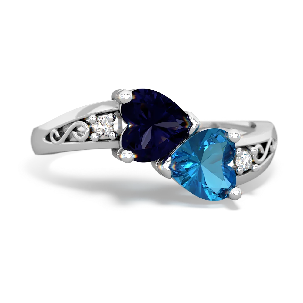 Sapphire Snuggling Hearts 14K White Gold ring R2178