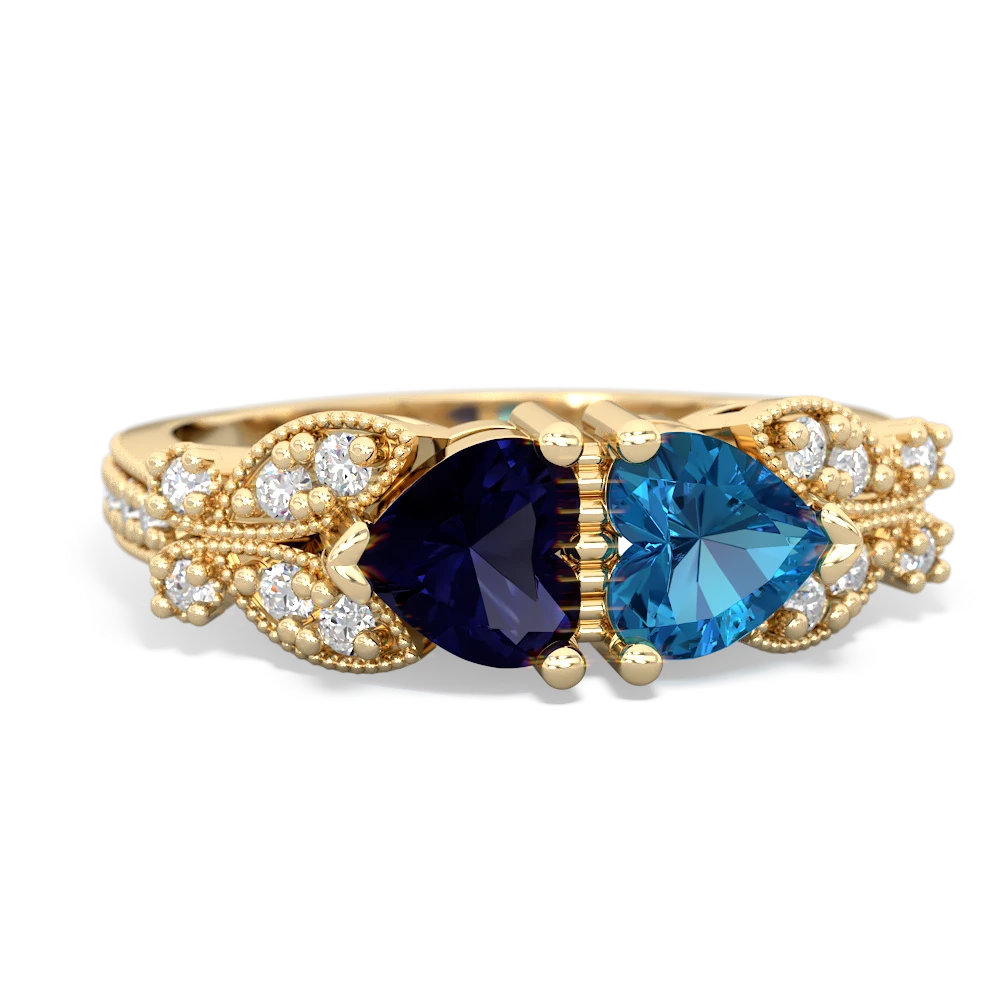 Sapphire Diamond Butterflies 14K Yellow Gold ring R5601