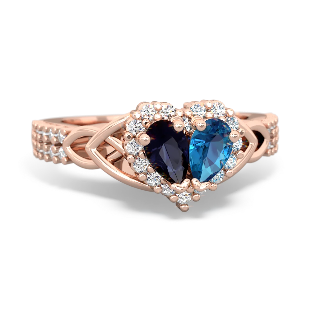 Sapphire Celtic Knot Two Hearts As One 14K Rose Gold ring R2644HRT