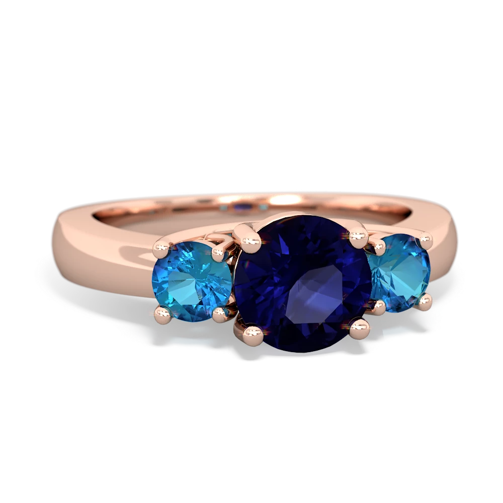 Sapphire Three Stone Round Trellis 14K Rose Gold ring R4018