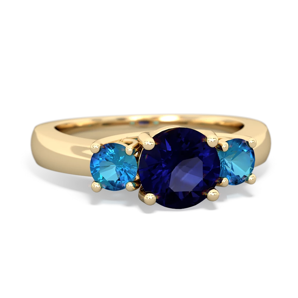 Sapphire Three Stone Round Trellis 14K Yellow Gold ring R4018