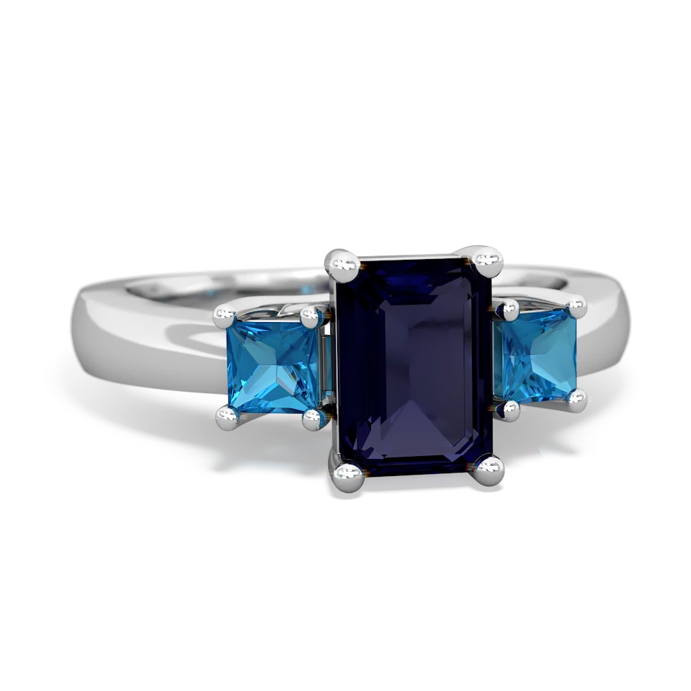 Sapphire Three Stone Emerald-Cut Trellis 14K White Gold ring R4021